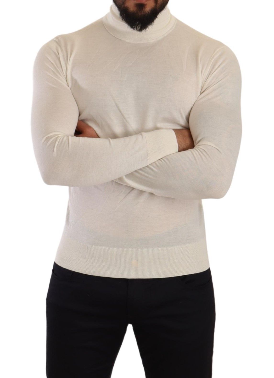 Ivory Cashmere-Silk Blend Turtleneck Sweater