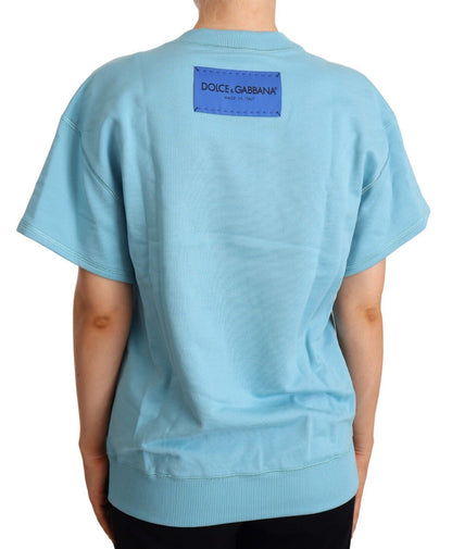 Elegant Blue Crew Neck Cotton Top