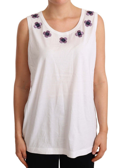 Floral Trim Logo Tank Top in White