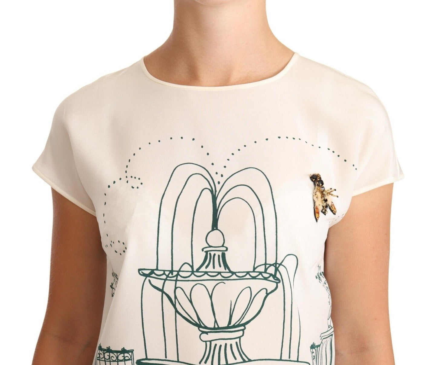 Elegant Silk Botanical Garden Fountain Tee