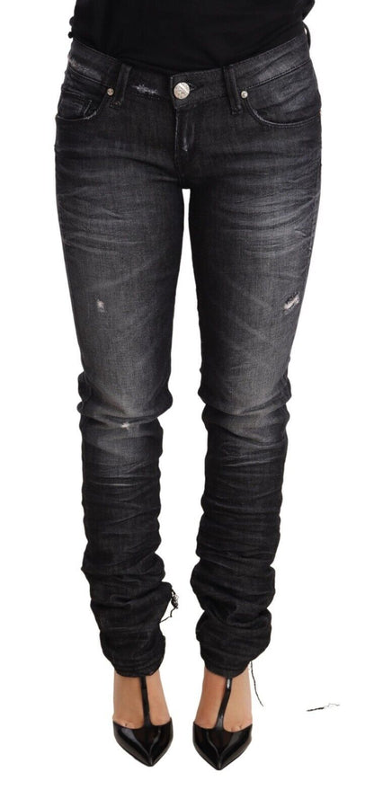 Elegant Low Waist Skinny Black Denim