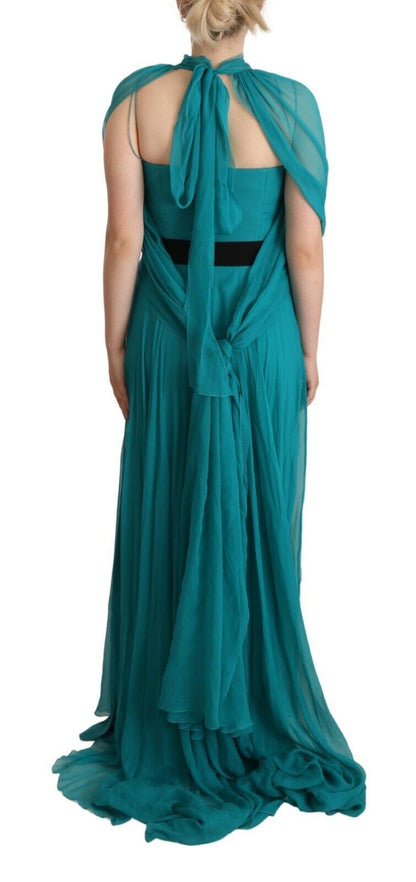 Elegant Silk A-Line Long Dress in Blue