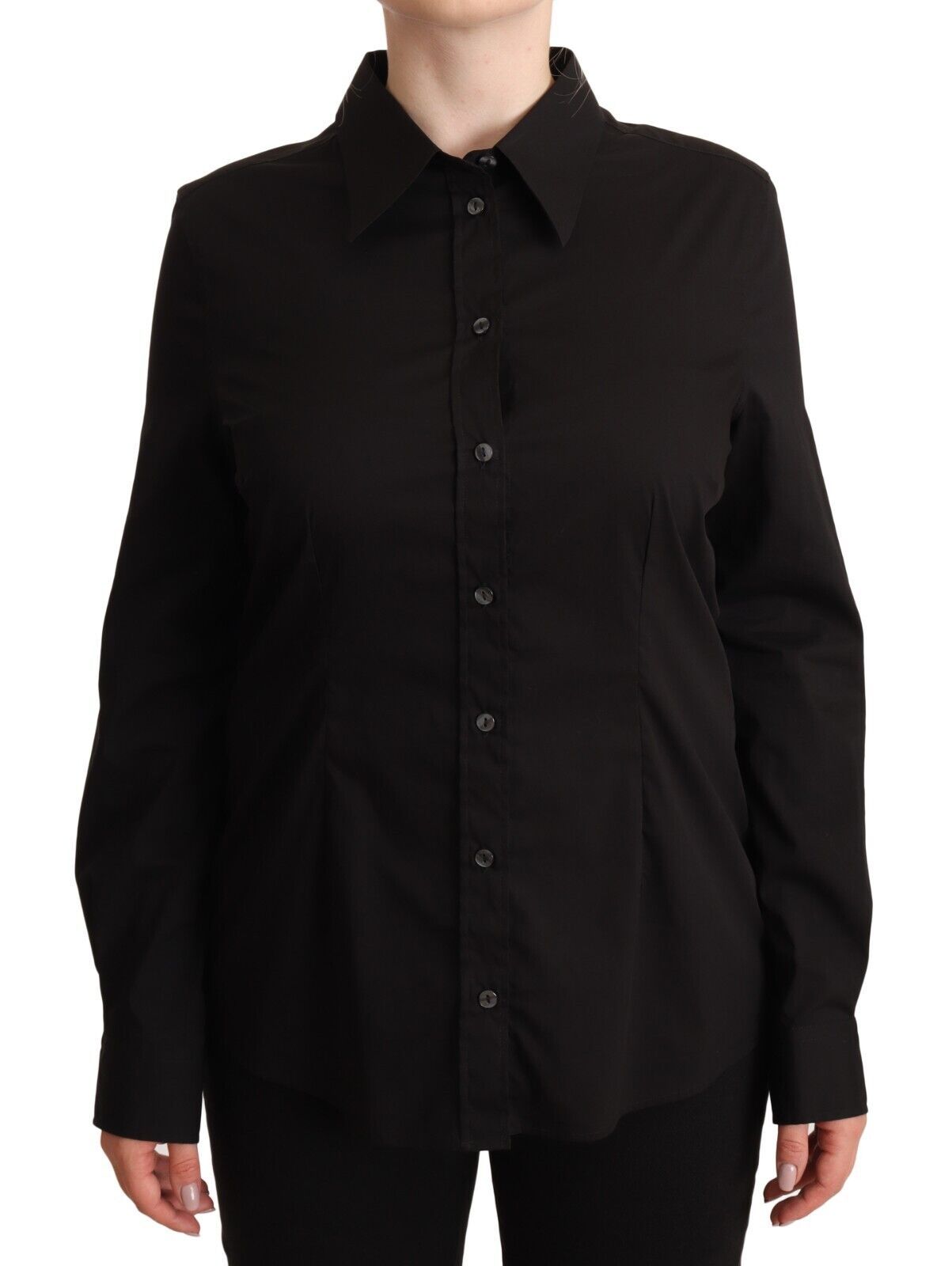 Elegant Black Cotton Blend Collared Top