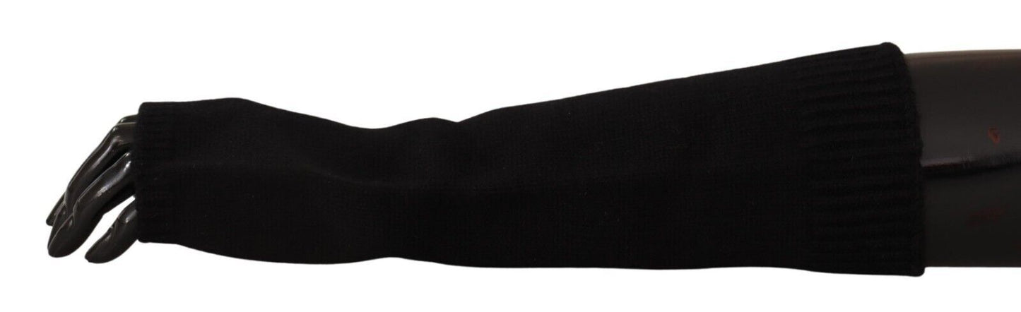 Elegant Black Cashmere Fingerless Gloves