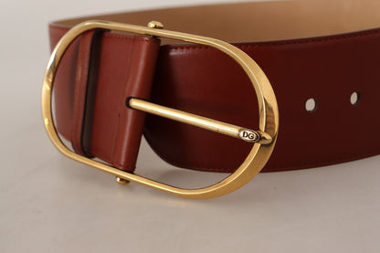 Elegant Maroon Leather Belt with Gold Accents