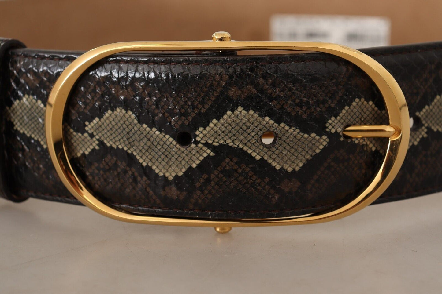 Elegant Snakeskin Belt with Gold Oval Buckle