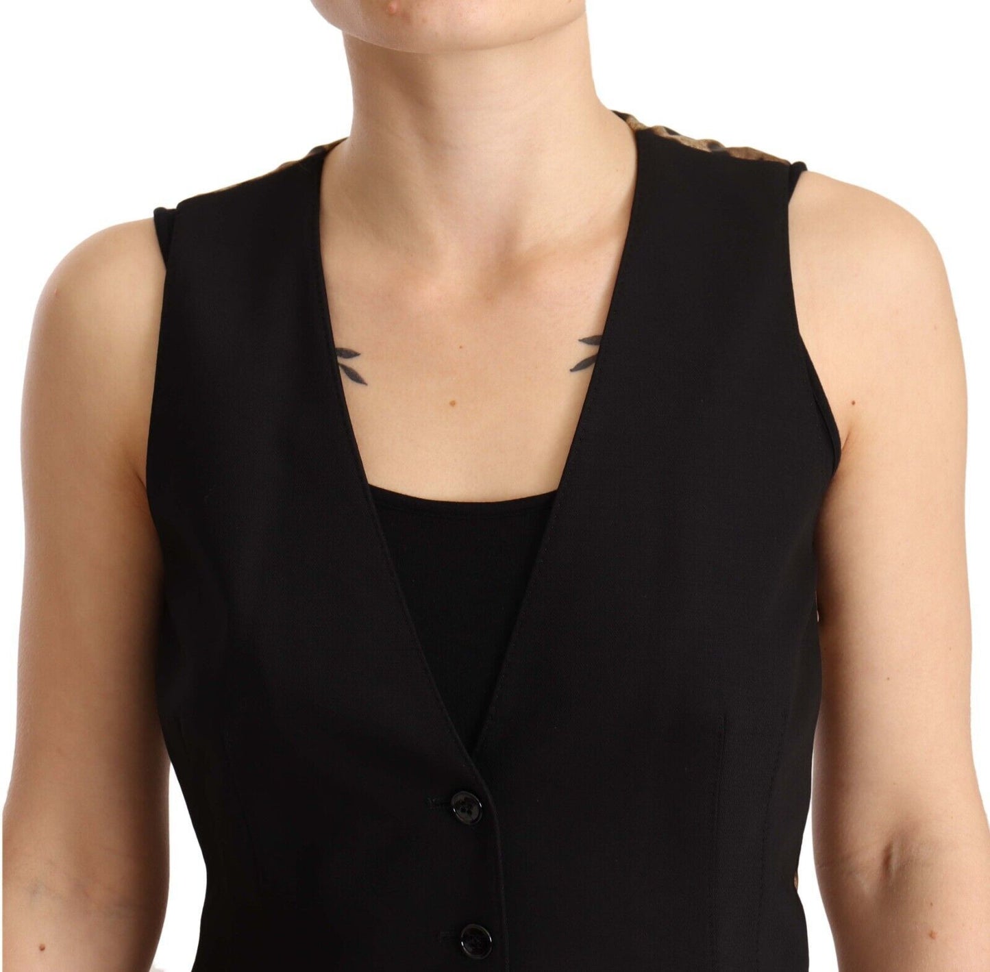 Elegant Black Wool Blend Waistcoat