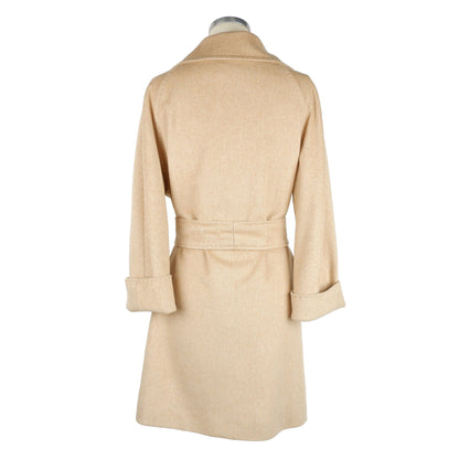 Elegant Beige Wool Coat with Waist Belt