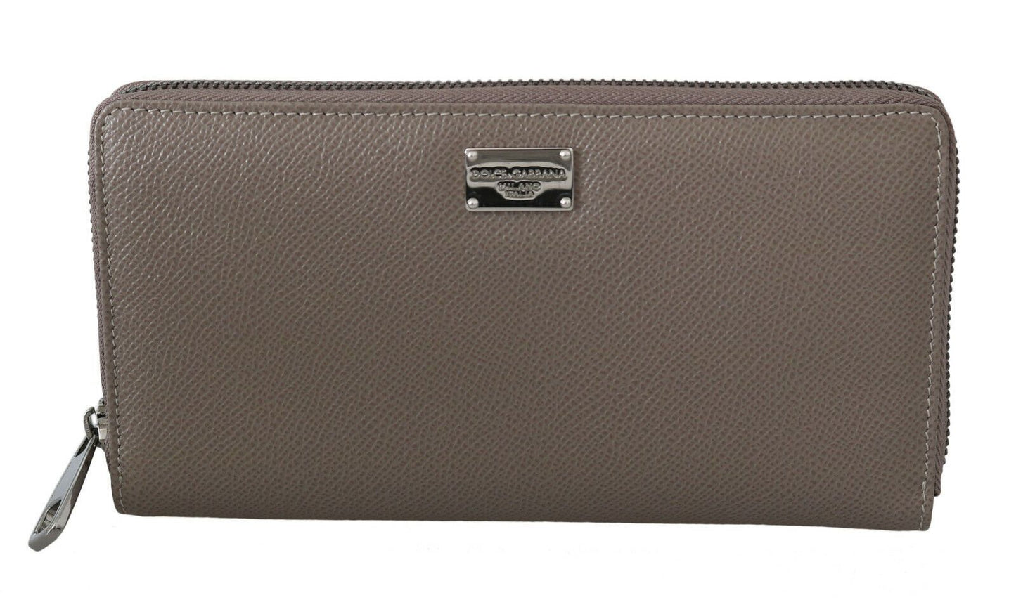 Beige Continental Zip Leather Wallet