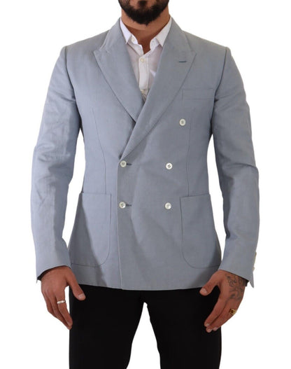 Elegant Slim Fit Light Blue Double Breasted Blazer