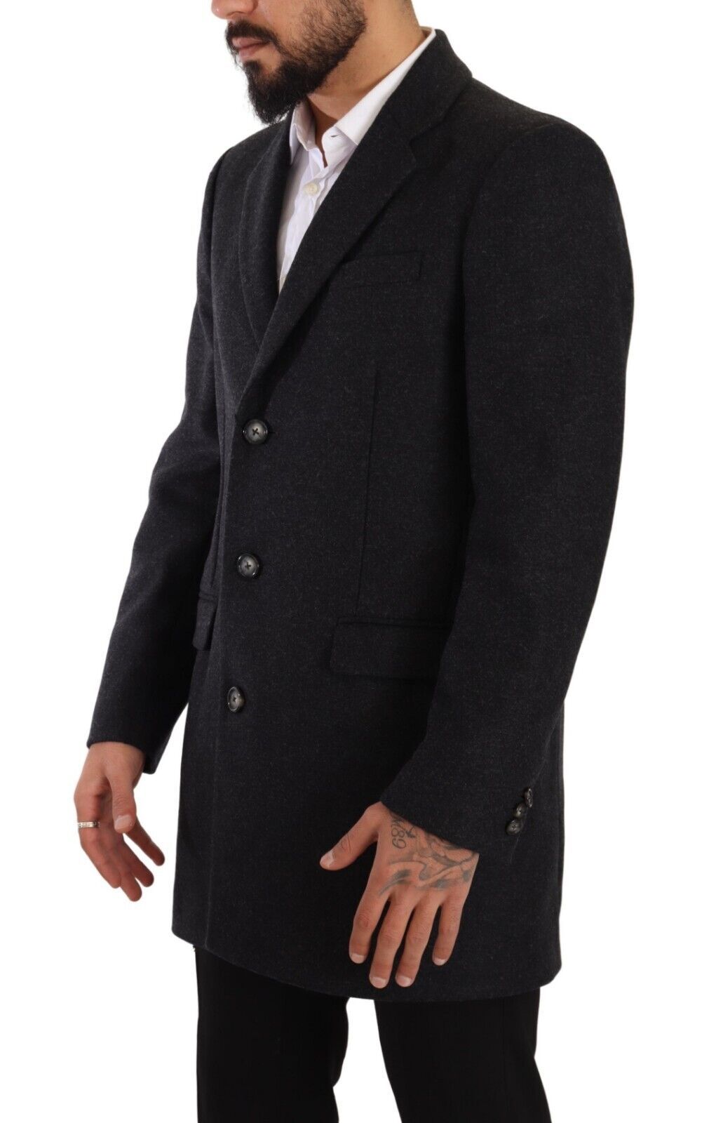 Elegant Dark Grey Woolen Overcoat