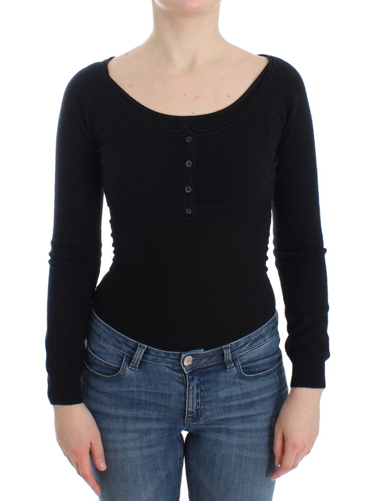 Chic Cropped Black Wool-Cashmere Sweater