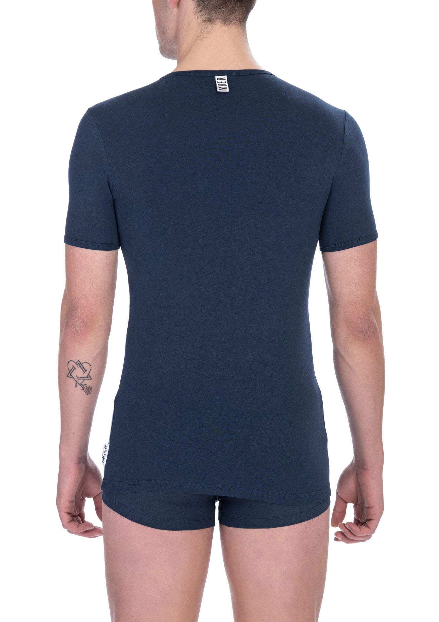 Blue Cotton Men's V-Neck T-Shirt