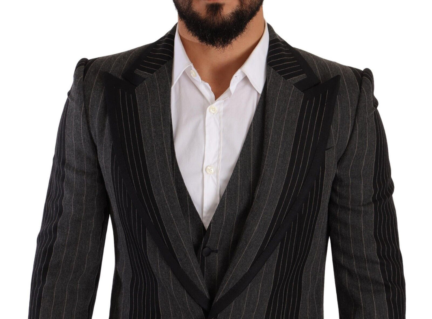 Elegant Striped Three-Piece Suit