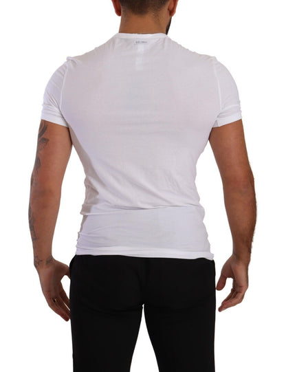 Elegant White Cotton Blend Round Neck Tee