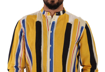 Elegant Yellow Striped Henley Shirt