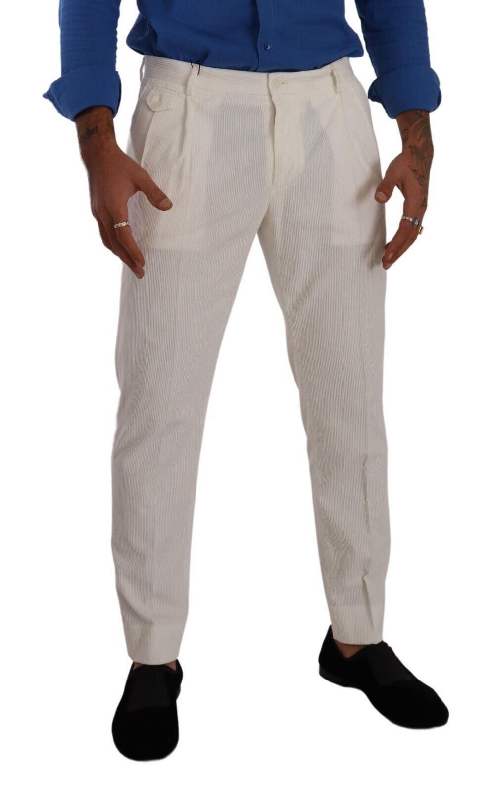 Elegant Tapered Corduroy Pants in Off White