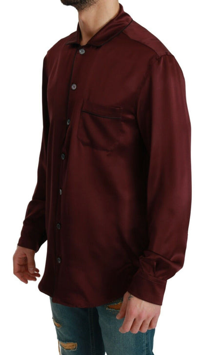 Bordeaux Silk Pajama-Inspired Shirt