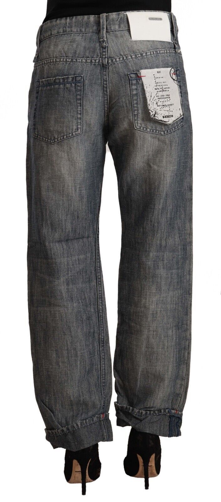 Chic Gray Straight Cut Ramie-Cotton Jeans