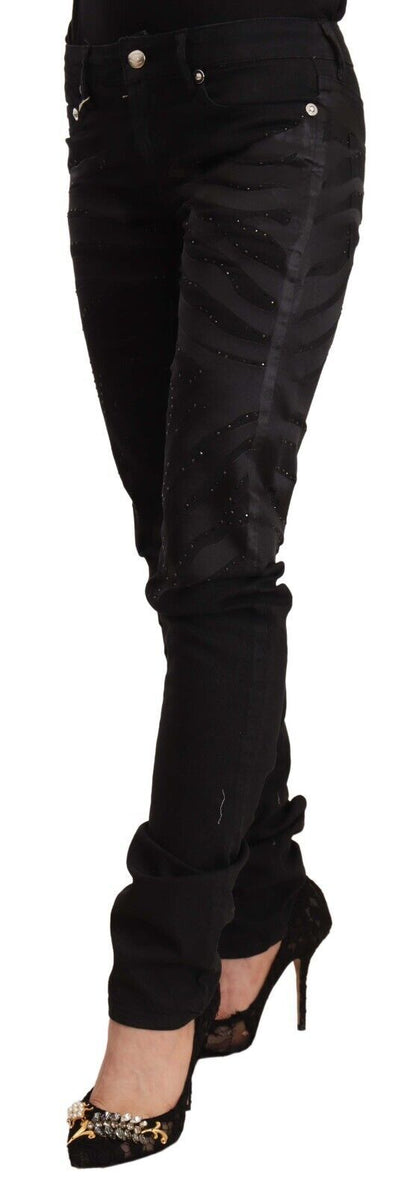 Elegant Black Slim Fit Embellished Jeans