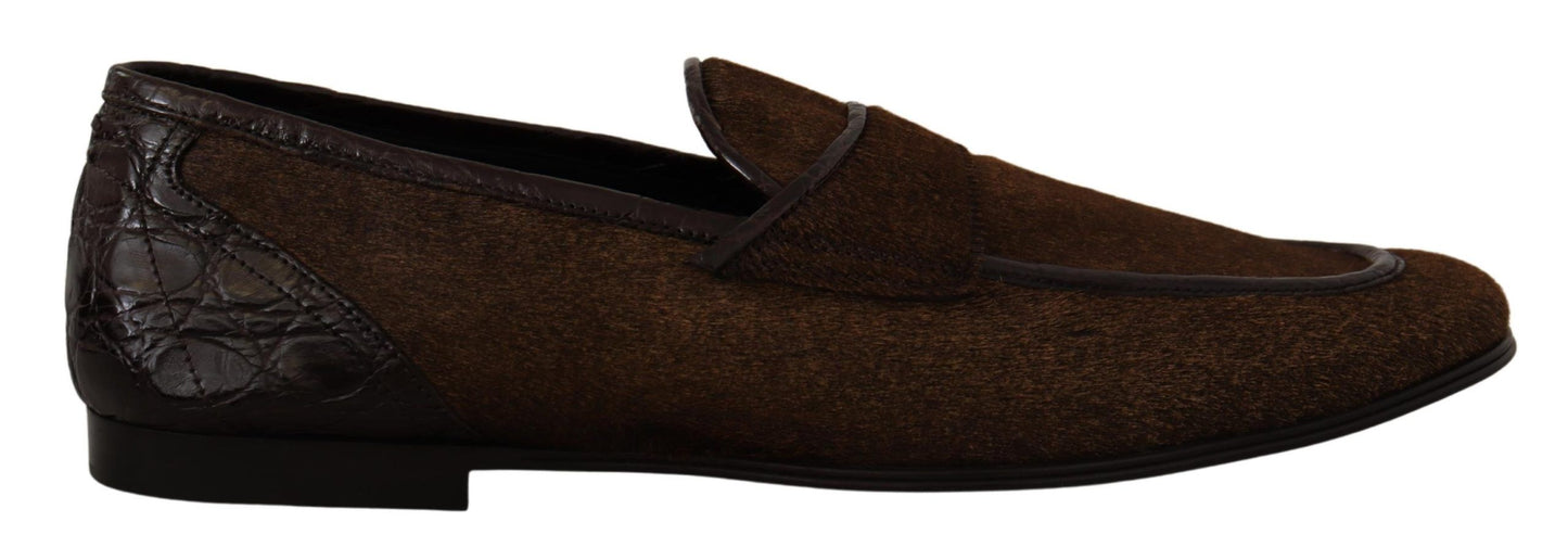 Elegant Brown Caiman Leather Loafers