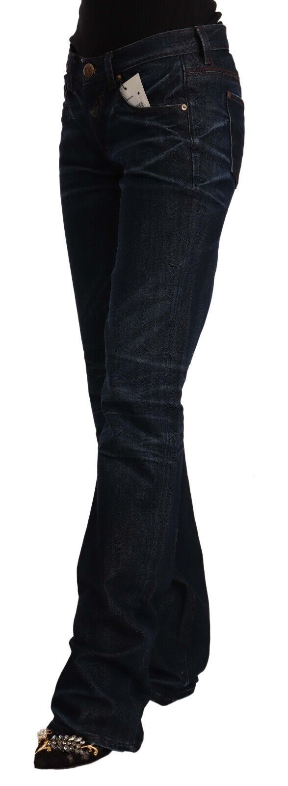 Chic Dark Blue Mid Waist Jeans