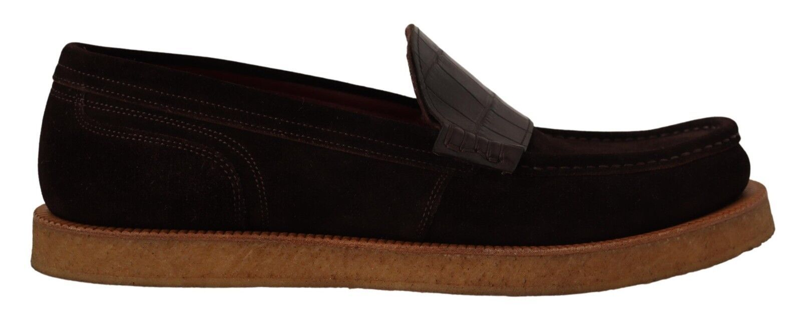 Elegant Suede Crocodile Loafers in Brown