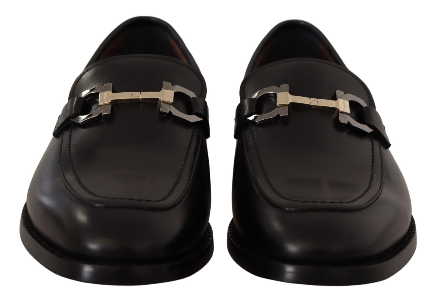 Suave Black Leather Gancio Bit Loafers