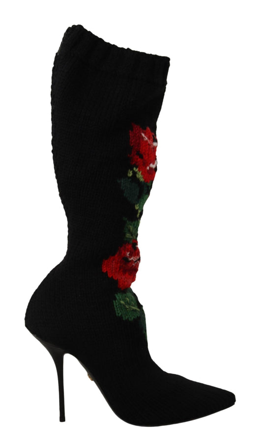 Elegant Sock Boots with Red Roses Detail