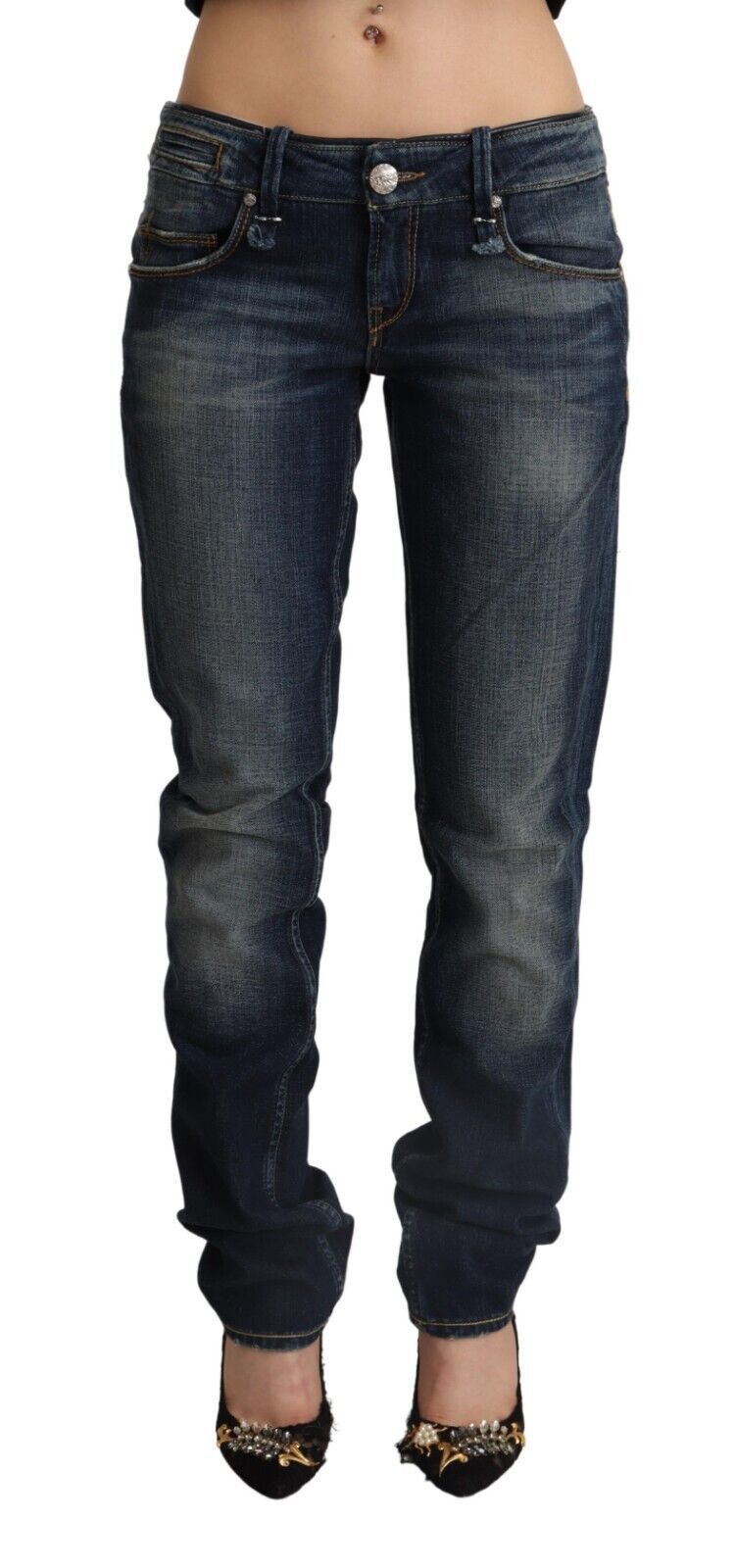 Chic Dark Blue Low Waist Skinny Jeans