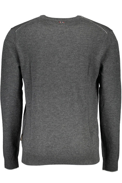 Elegant Grey Wool Sweater with Embroidered Logo