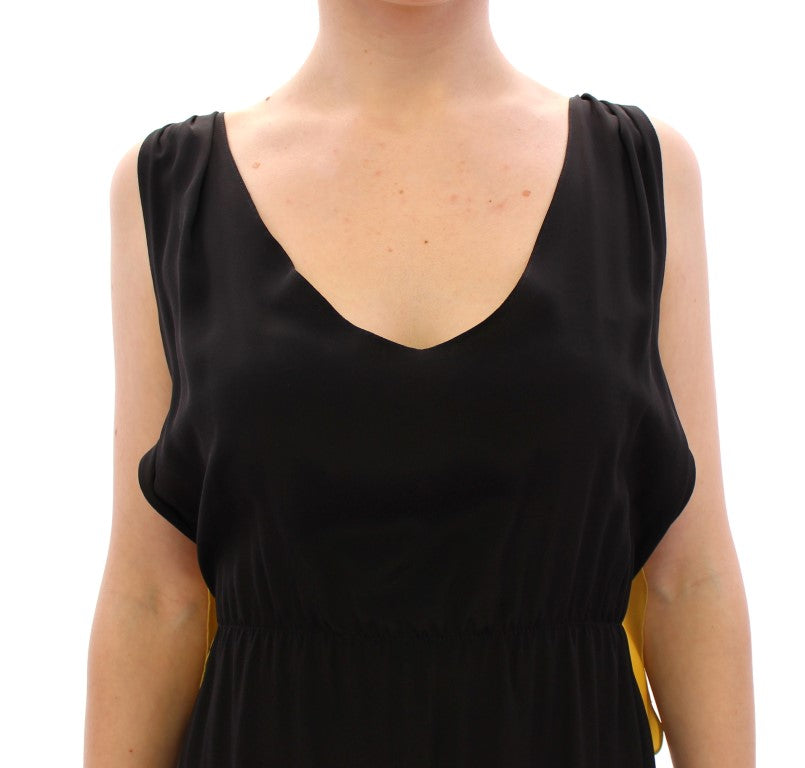 Elegant Silk Blend Shift Dress in Black and Yellow