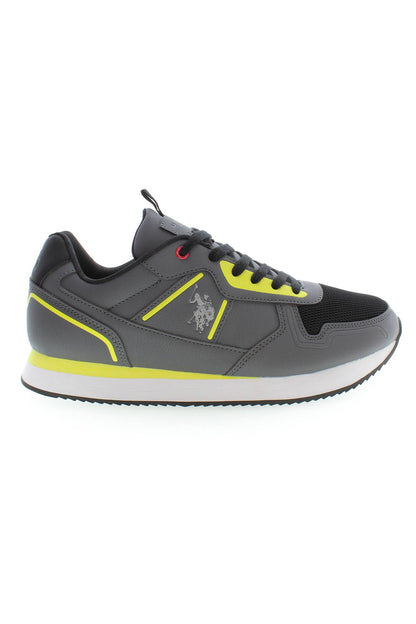 Sleek Gray Sporty Sneakers with Logo Accents