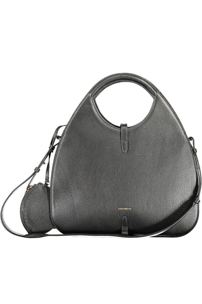 Elegant Black Leather Handbag with Removable Strap