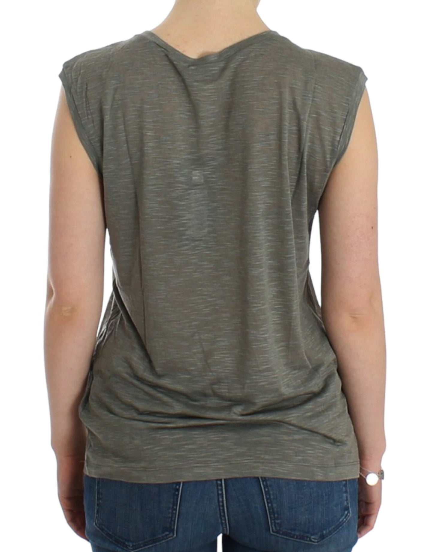 Costume National Chic Sleeveless Gray Top with Blue Detailing