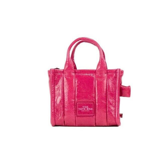 The Shiny Crinkle Micro Tote Magenta Leather Crossbody Bag Handbag