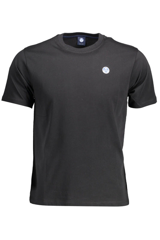 Sleek Black Round Neck Tee with Logo Accent