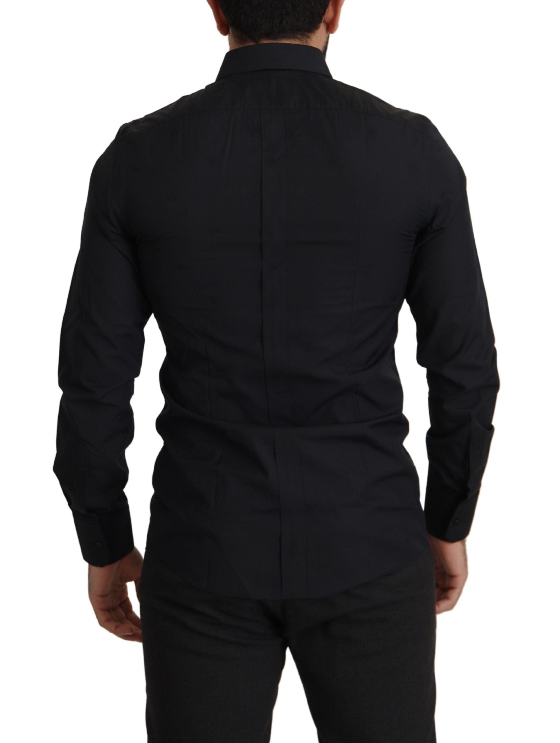 Elegant Slim Fit Black Cotton Dress Shirt