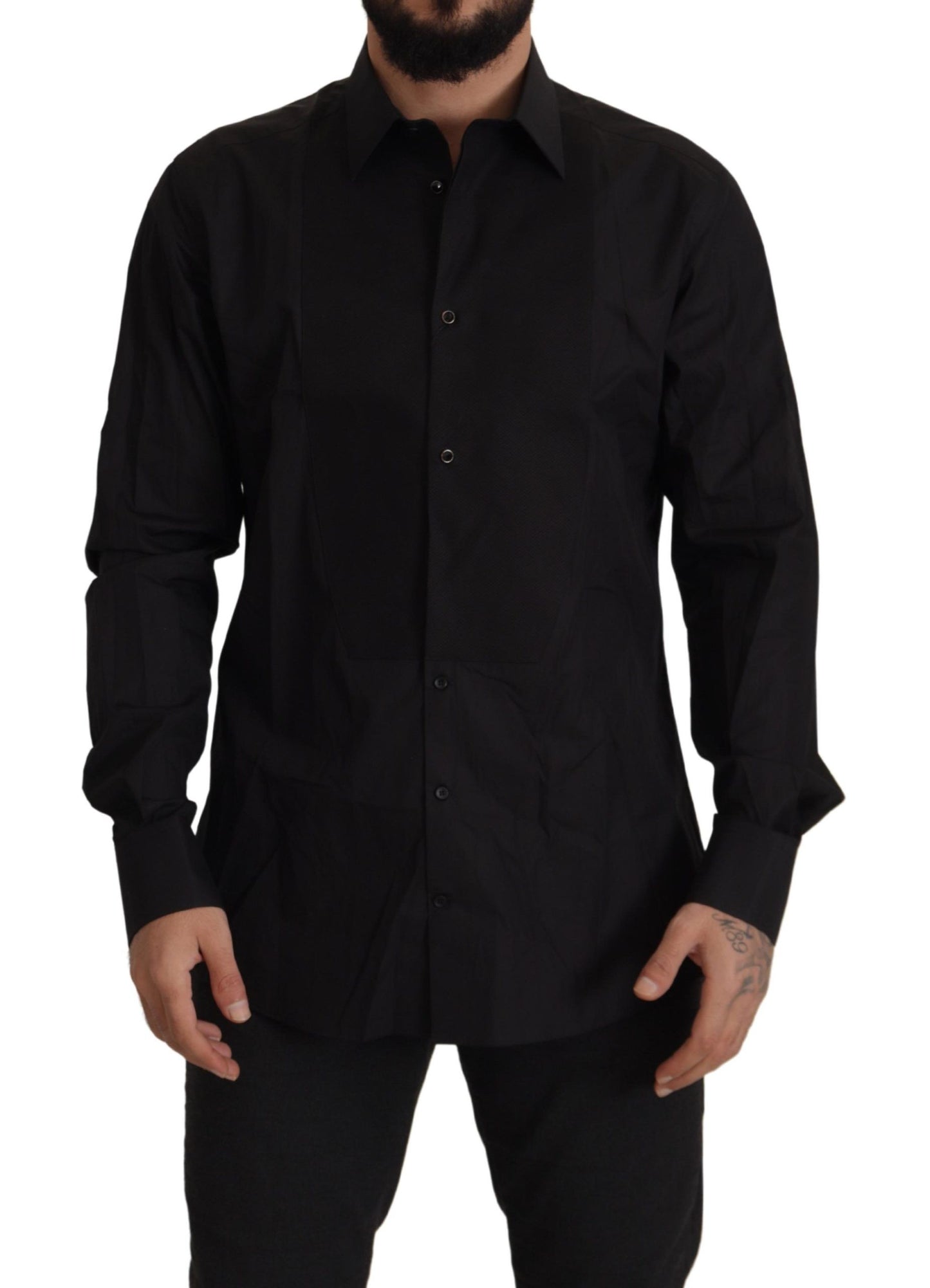 Sleek Black Tuxedo Dress Shirt - Slim Fit