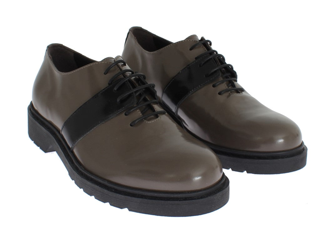 Elegant Gray Brown Leather Lace-up Shoes