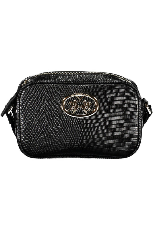 Sleek Black Shoulder Bag with Contrasting Details