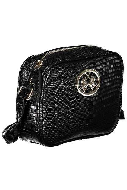 Sleek Black Shoulder Bag with Contrasting Details