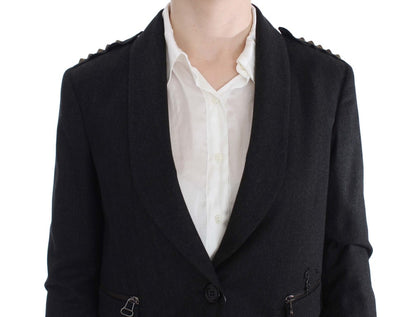 Elegant Gray Gold-Buttoned Blazer Jacket