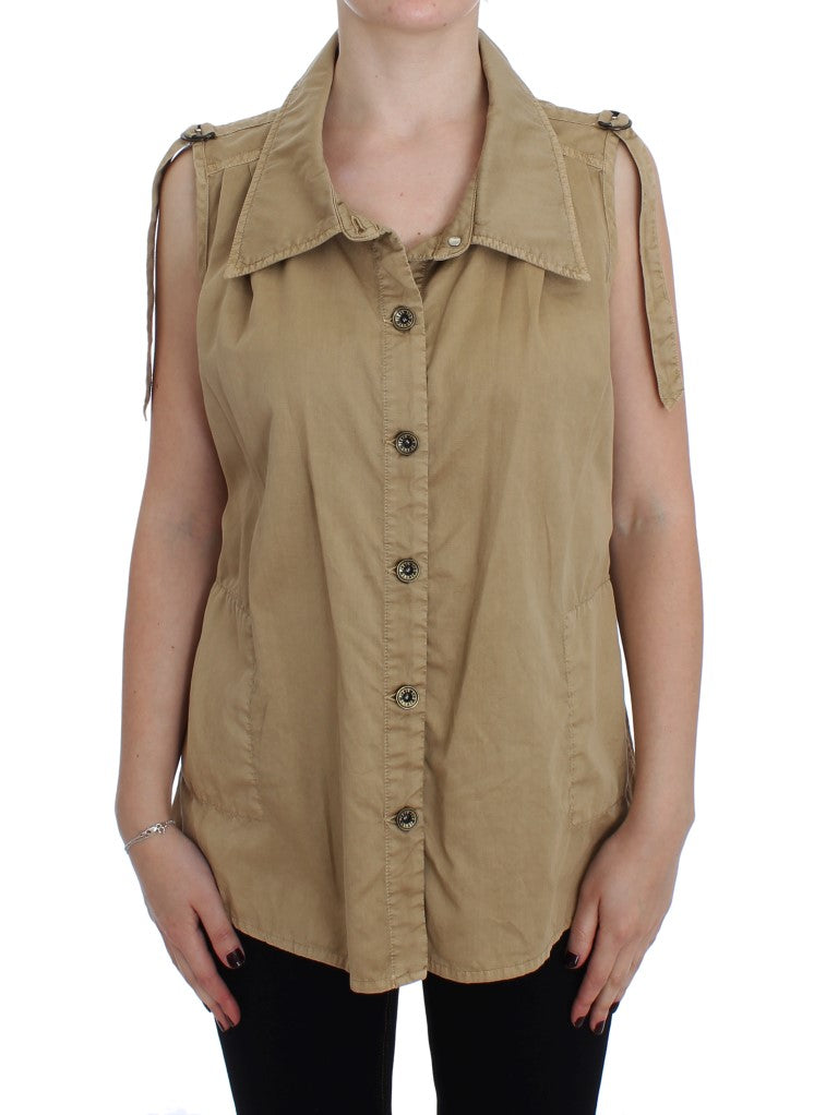 Beige Sleeveless Cotton Blouse