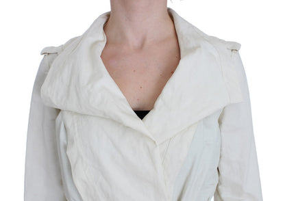 Elegant White Wrap Trench Jacket