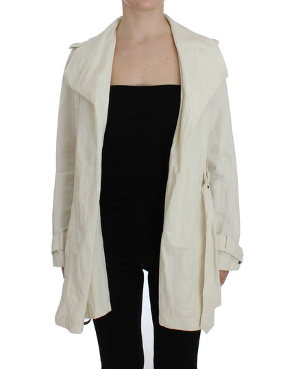 Elegant White Wrap Trench Jacket