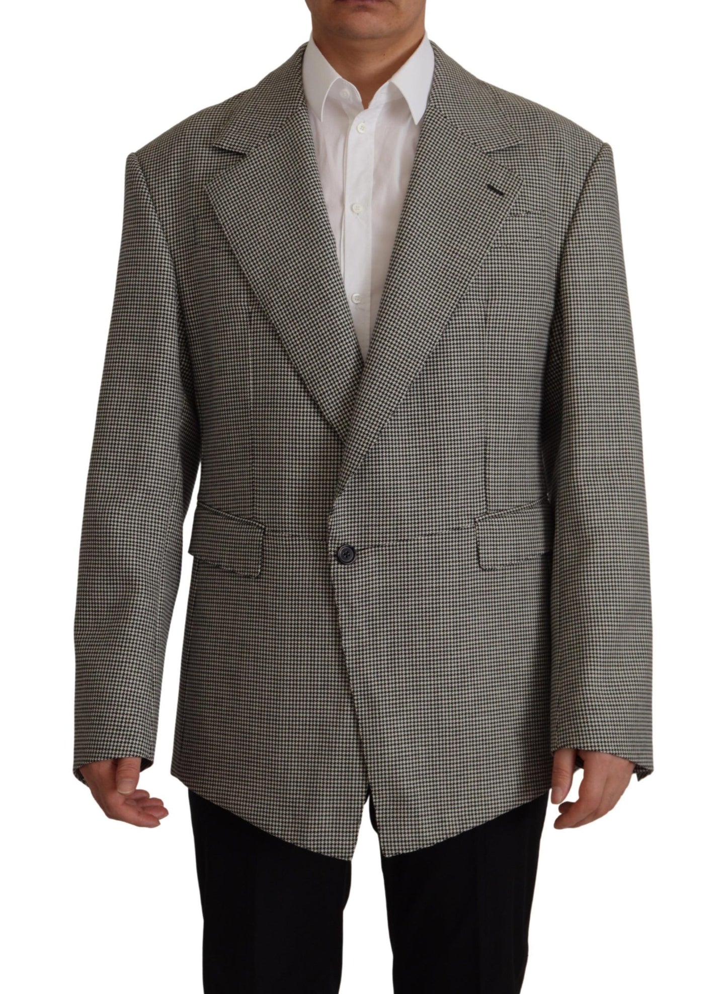 Elegant Gray Checkered Wool Blazer