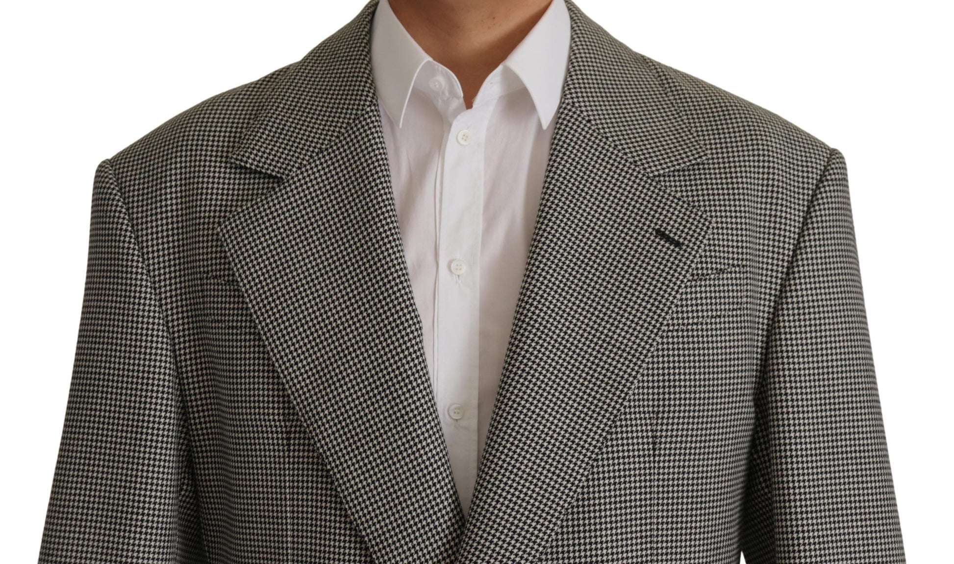 Elegant Gray Checkered Wool Blazer