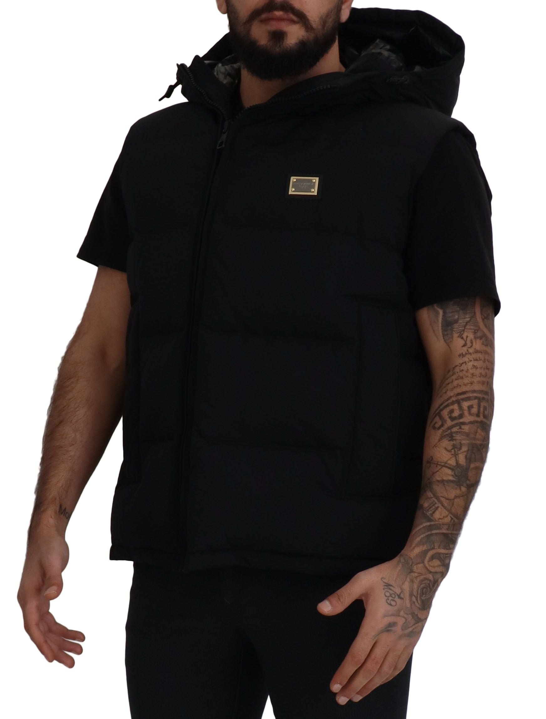 Sleek Black Hooded Short Sleeve Jacket