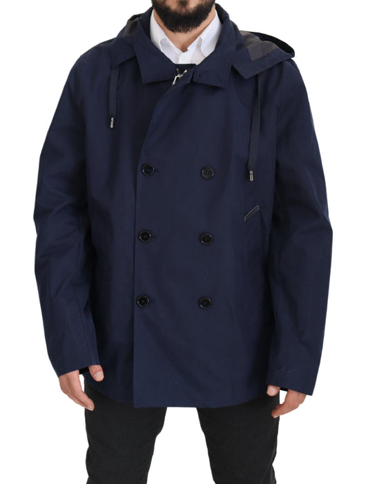 Elegant Double-Breasted Blue Parka Jacket